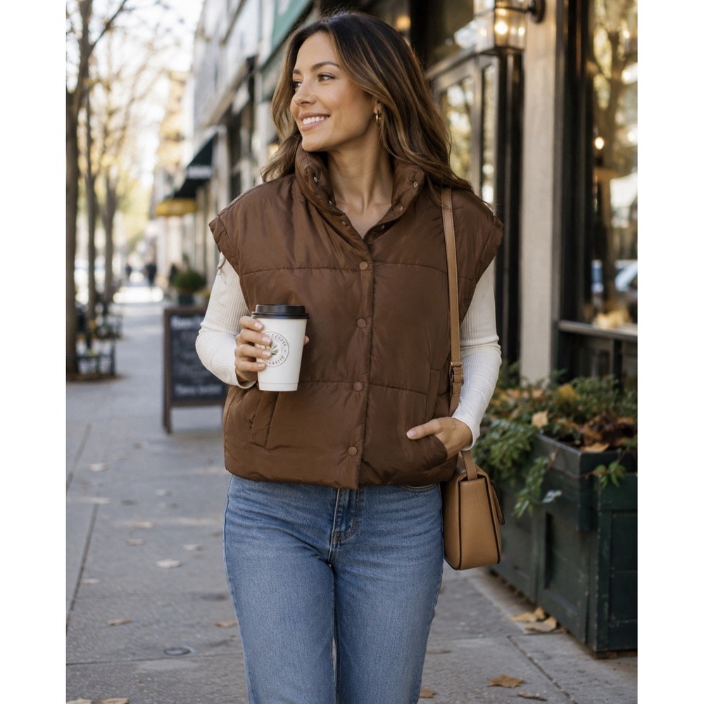 New Blu Pepper Coco Brown Puffer Vest snaps NWT Nice!